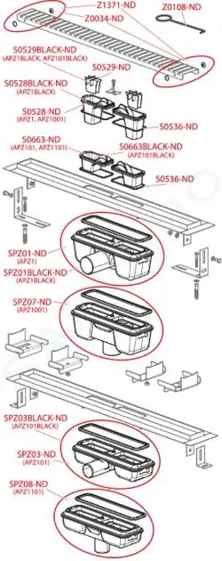 ALCADRAIN CANALETAS DE DESAGüE  PLATO DE DUCHA 65 CM, CON BORDE PARA REJILLA PERFORADA, ACERO INOXIDABLE APZ1101650