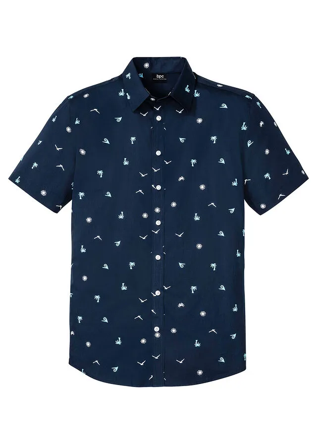 CAMISA DE CORTE CóMODO DE MANGA CORTA AZUL MARINOBLANCO