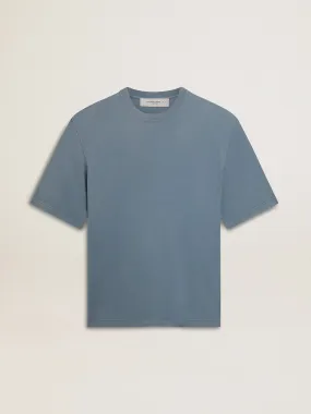 Camiseta unisex de algodón color azul bebé con estampado inverso en la espalda