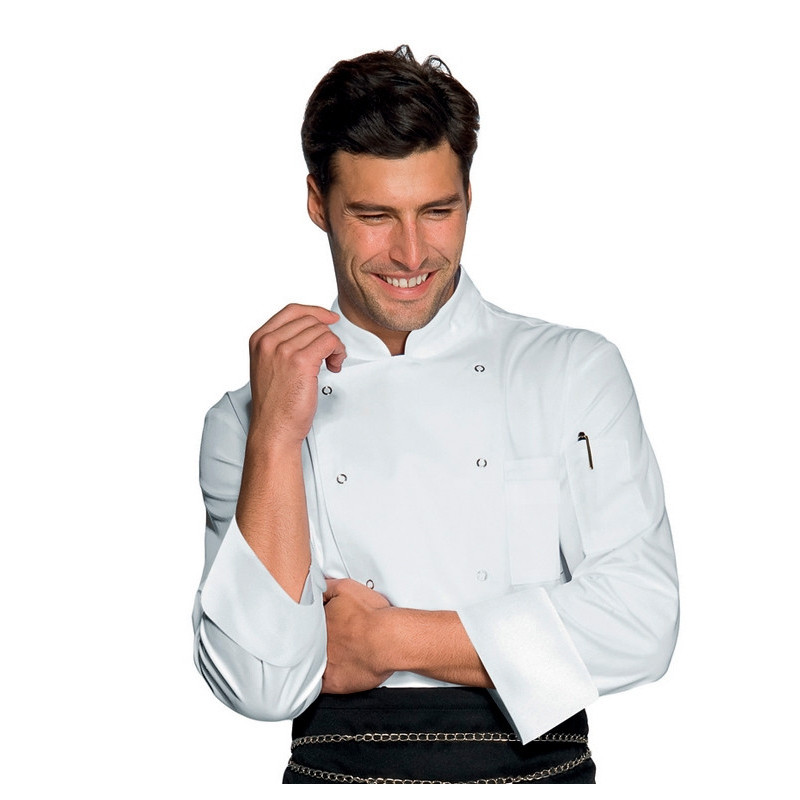 Chaqueta cocina microfibra blanca Berlino Isacco - Oferta