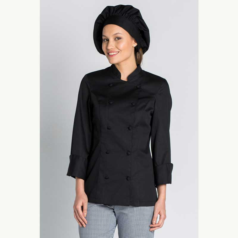 Chaqueta de cocinera negra con botones forrados - Dyneke