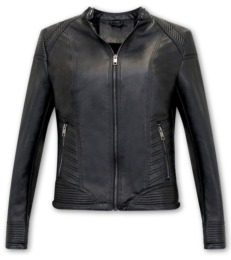 Chaqueta De Cuero Mujer Biker - AY109 - Negro