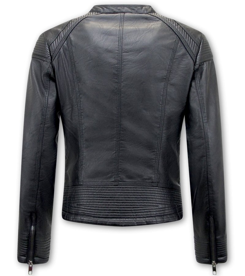 Chaqueta De Cuero Mujer Biker - AY109 - Negro