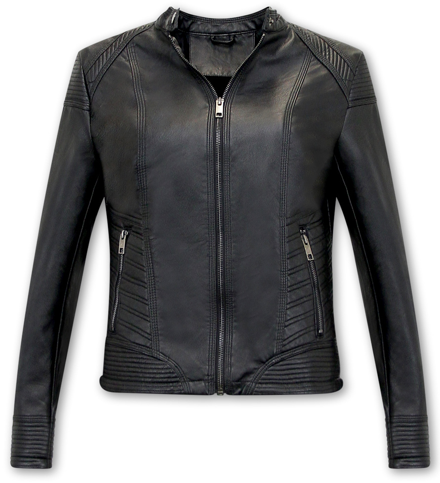 Chaqueta De Cuero Mujer Biker - AY109 - Negro