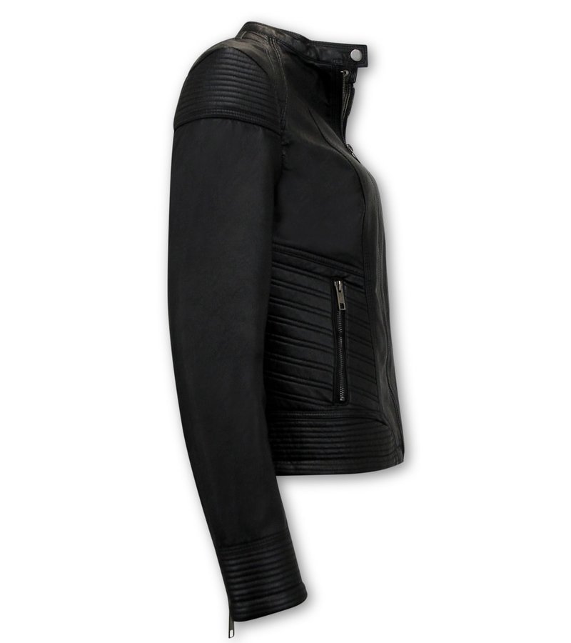 Chaqueta De Cuero Mujer Biker - AY109 - Negro