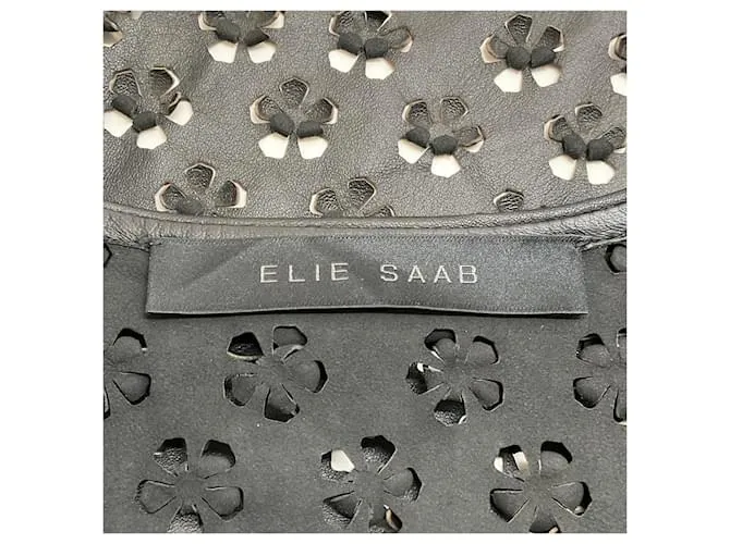 Chaqueta de cuero negro con ojales florales Elie Saab 