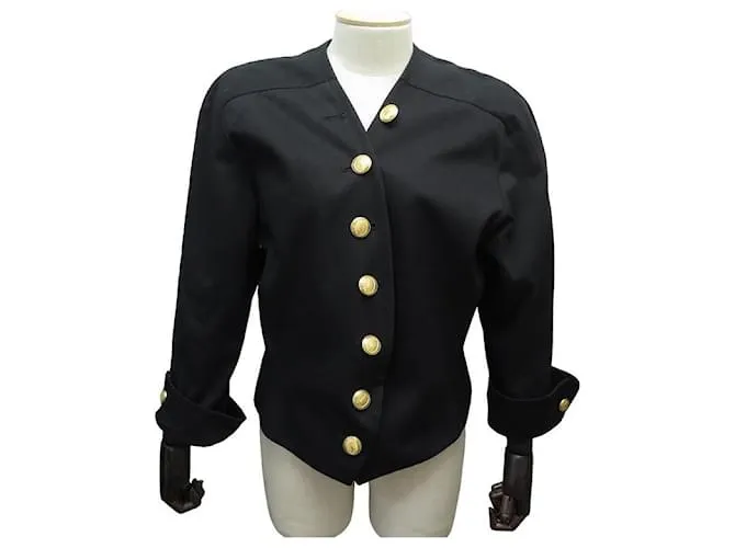 CHAQUETA VINTAGE YVES SAINT LAURENT CON FORRO DE PECHO 46 CHAQUETA YSL BOTONES XL Negro 