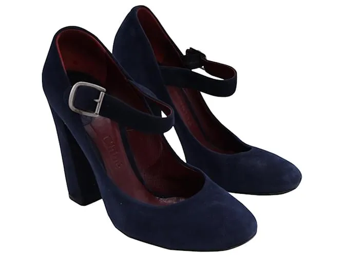 Chloé Zapatos Mary Jane Chloe en ante azul marino 