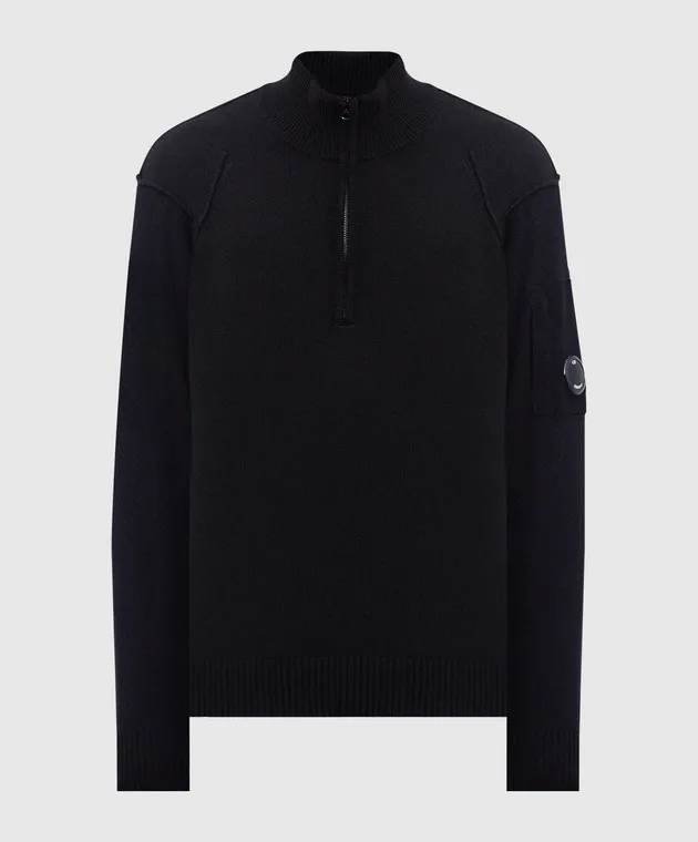 C.P. Company Black wool sweater with logo patch