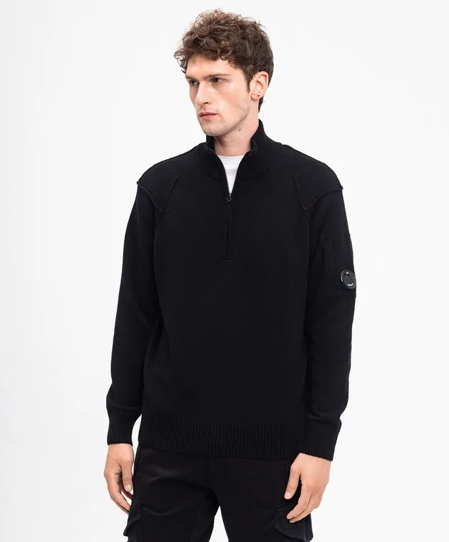 C.P. Company Black wool sweater with logo patch