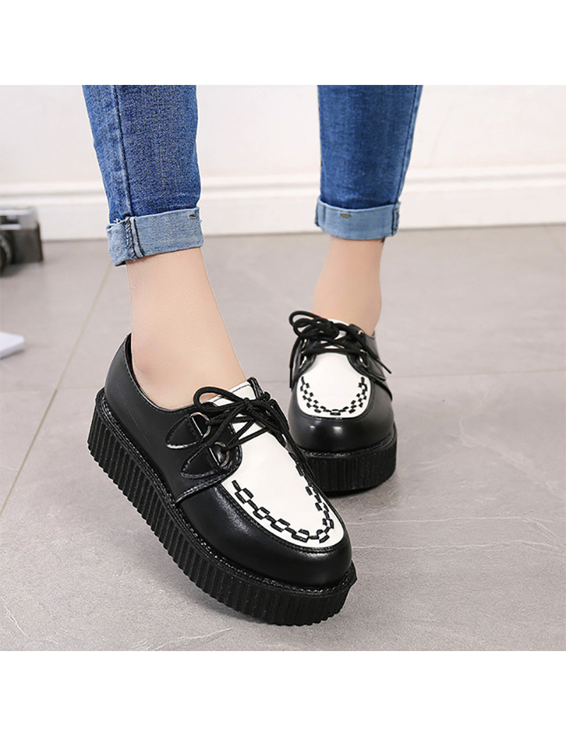 Creeper plataforma con cordones mujer blanco y negro