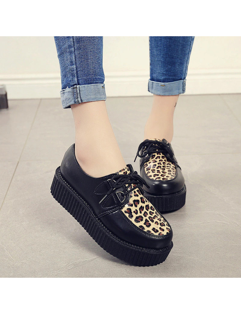 Creeper zapatos plataforma con cordones para mujer leopardo