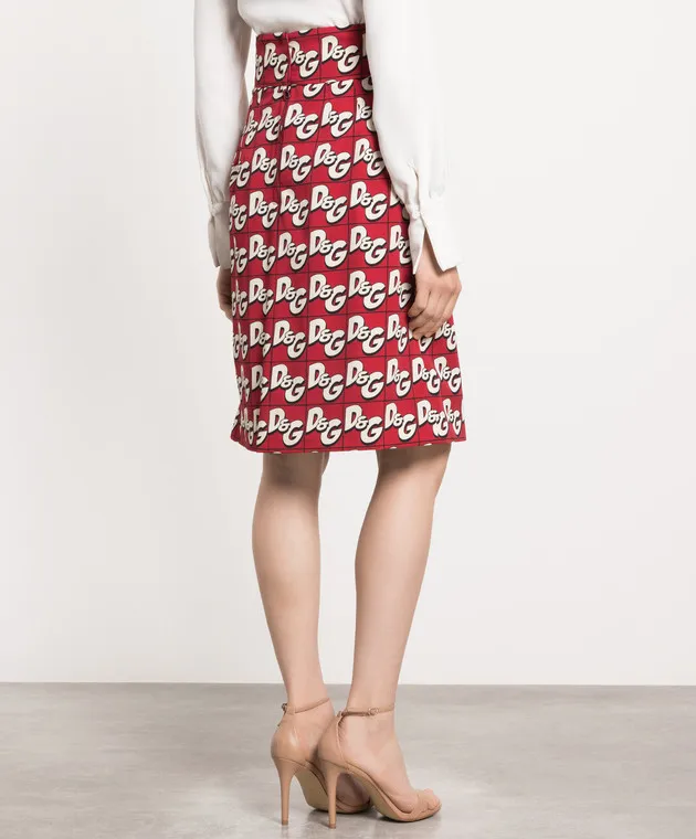 Dolce&Gabbana Red logo print wool skirt