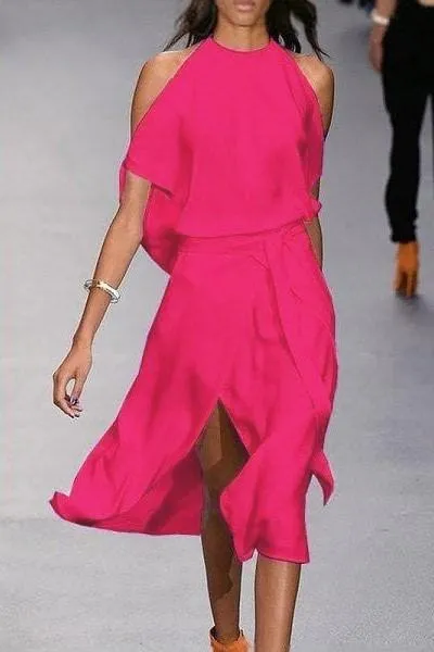 Elegante vestido midi con aberturas Thiena, fucsia