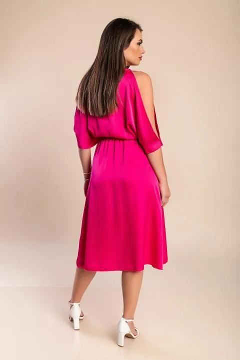 Elegante vestido midi con aberturas Thiena, fucsia