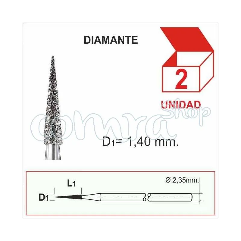 Fresa Diamantada Puntiaguda 1,40mm. C/2