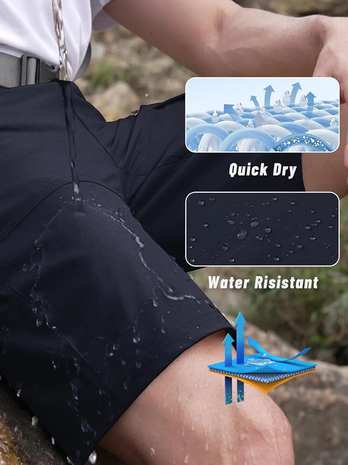 KEFITEVD Pantalones Cortos Safari Secado Rápido Pantalones Cortos Pesca Militares Transpirables Verano Azul Marino 34