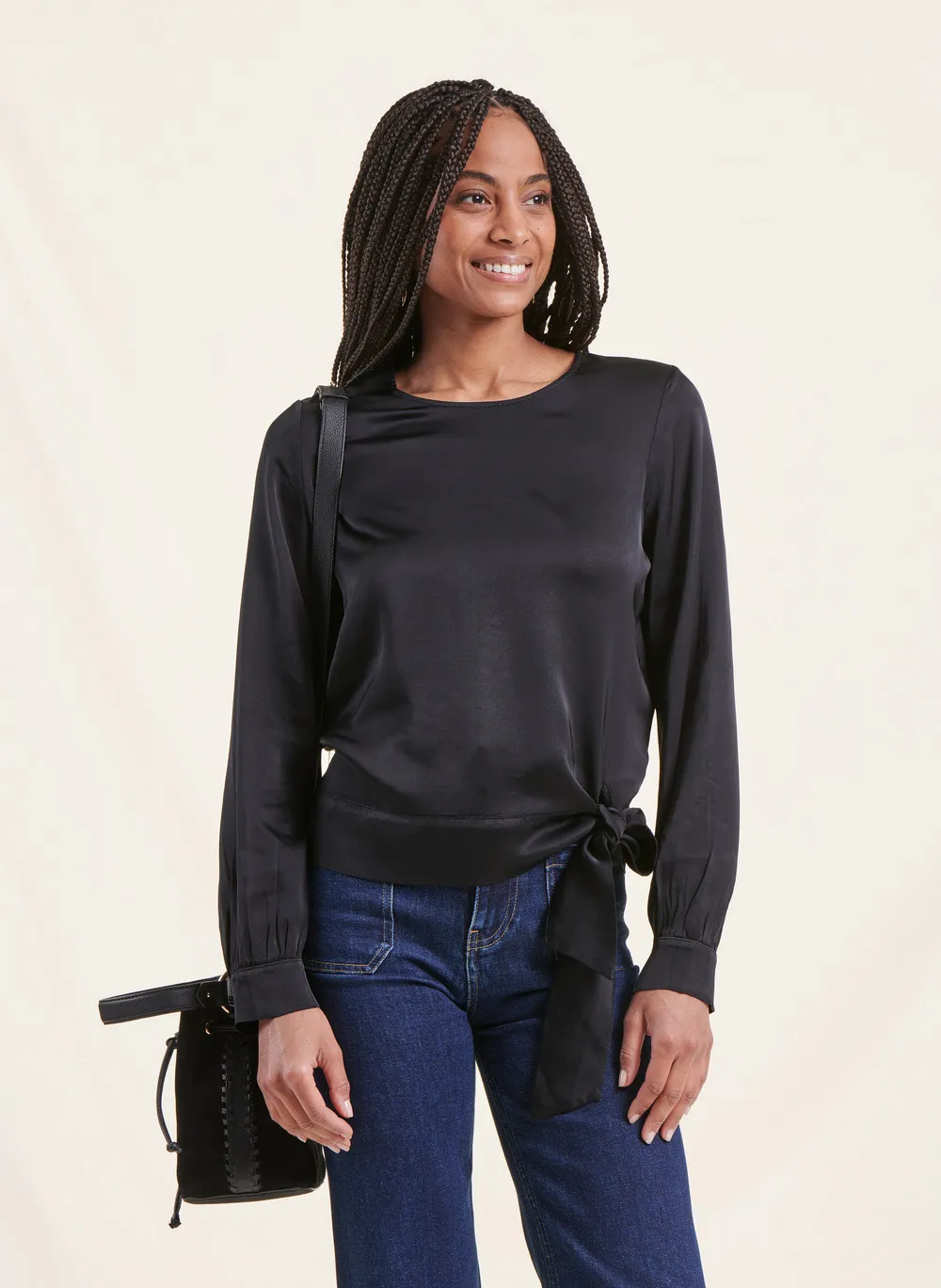 LA FEE MARABOUTEE Top manches longues satiné en negro