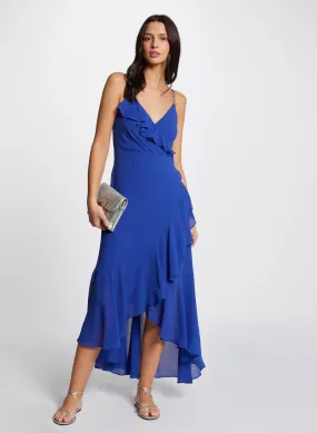 MORGAN RDOLY - Vestido largo cruzado con volantes en azul