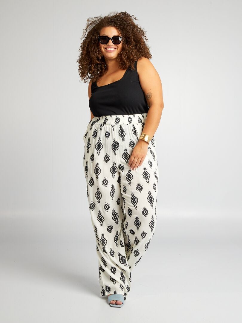 Pantalón ancho con estampado - BLANCO