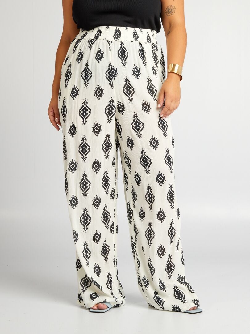 Pantalón ancho con estampado - BLANCO