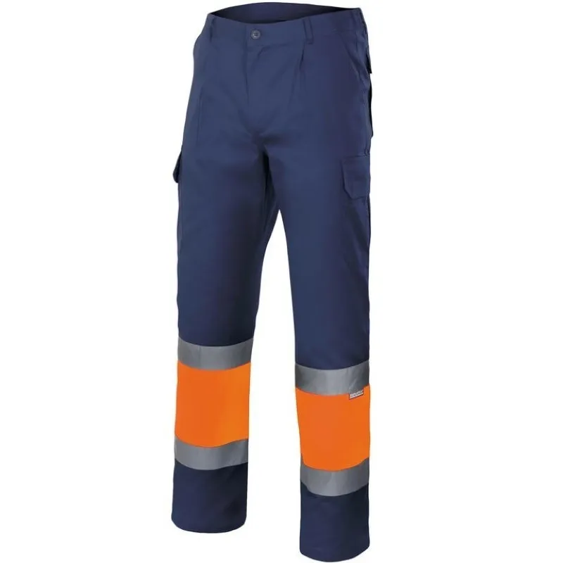 Pantalón bicolor multibolsillos Azul Marino y Naranja Flúor 157