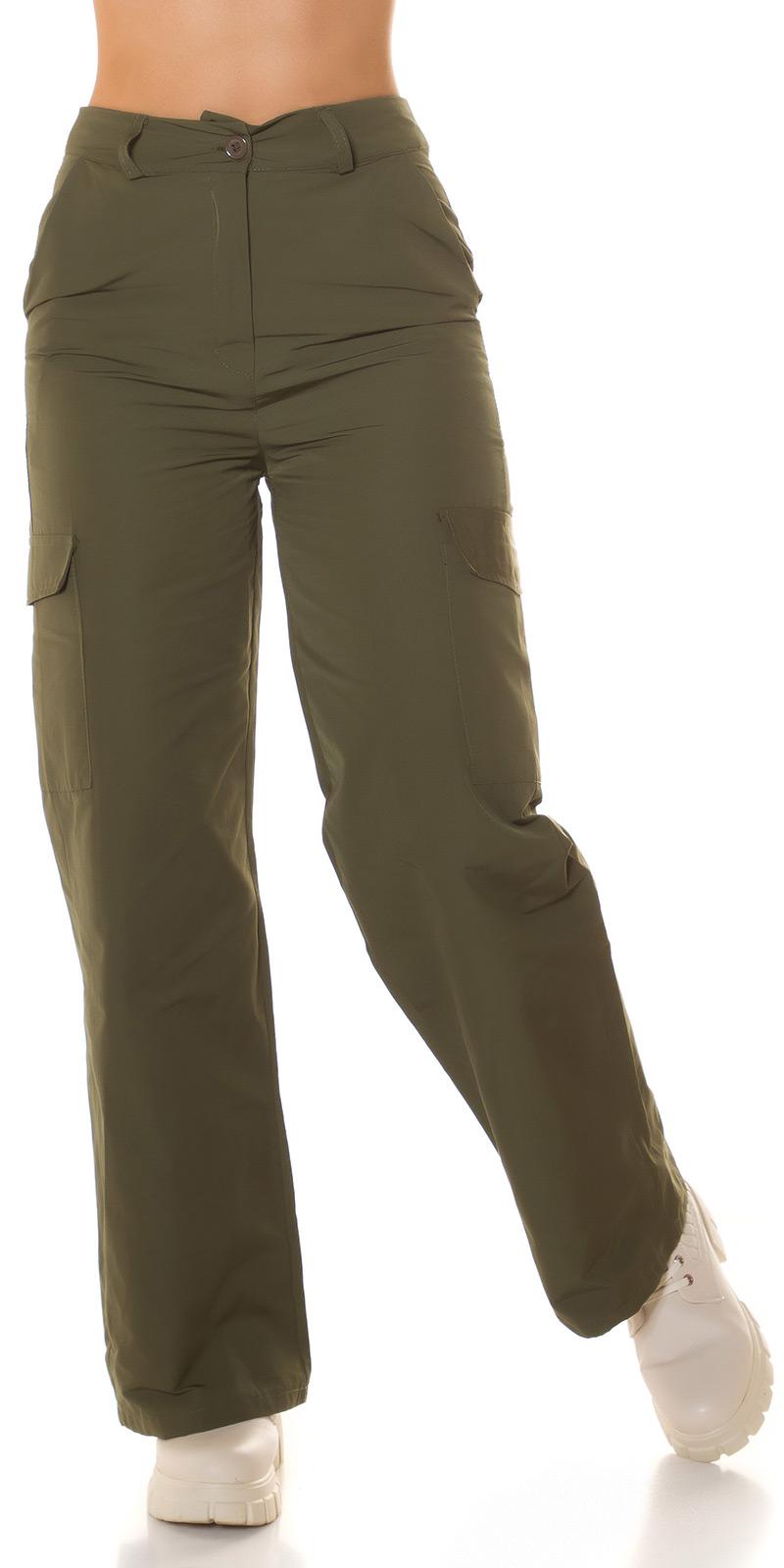 Pantalón de cintura alta cargo khaki