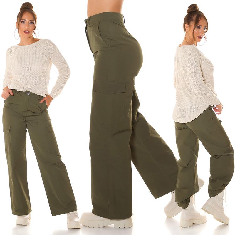 Pantalón de cintura alta cargo khaki