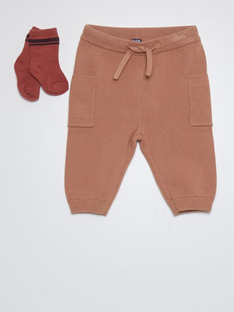 Pantalón de jogging con bolsillos de parche + calcetines - MARRON