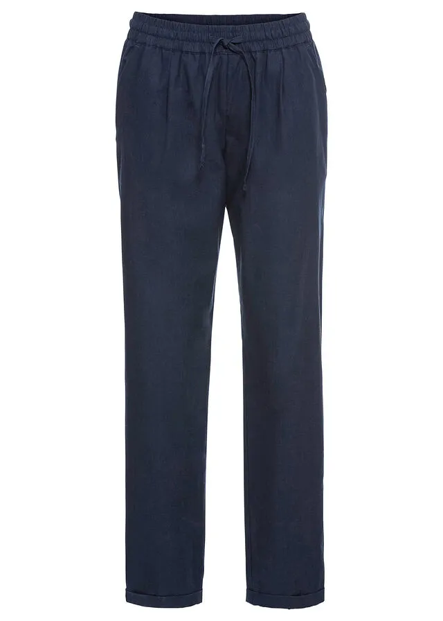 Pantalón de lino con TENCEL™ Lyocell Azul oscuro