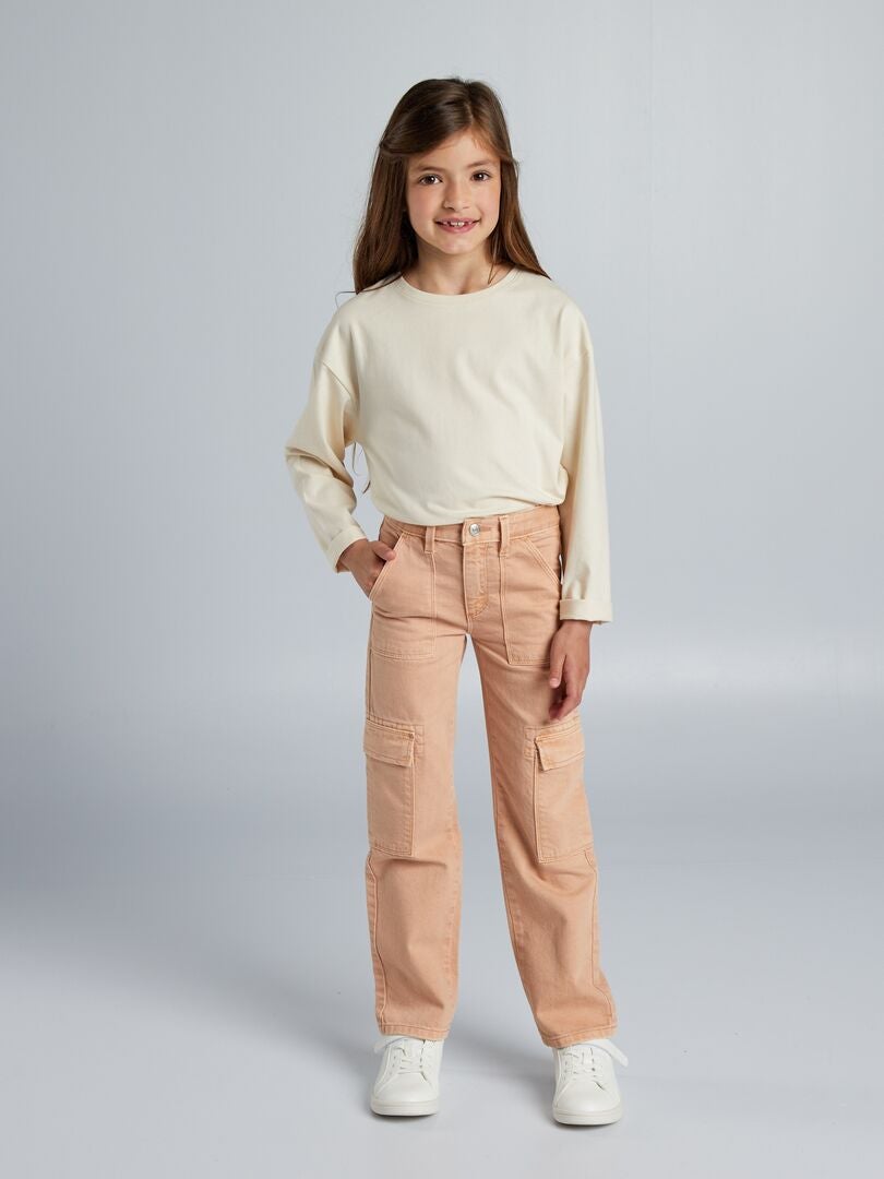 Pantalón de sarga con bolsillos con solapa - BEIGE