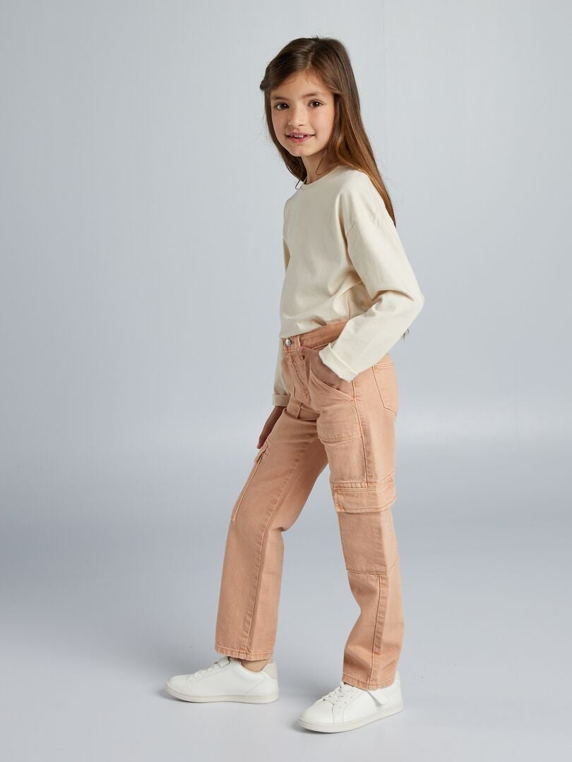 Pantalón de sarga con bolsillos con solapa - BEIGE