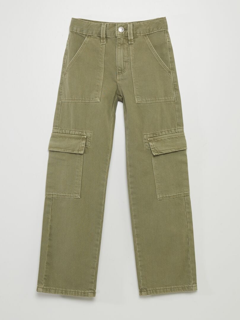 Pantalón de sarga con bolsillos con solapa - VERDE