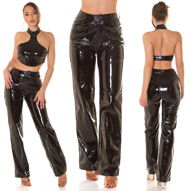 Pantalón latex acampanado negro