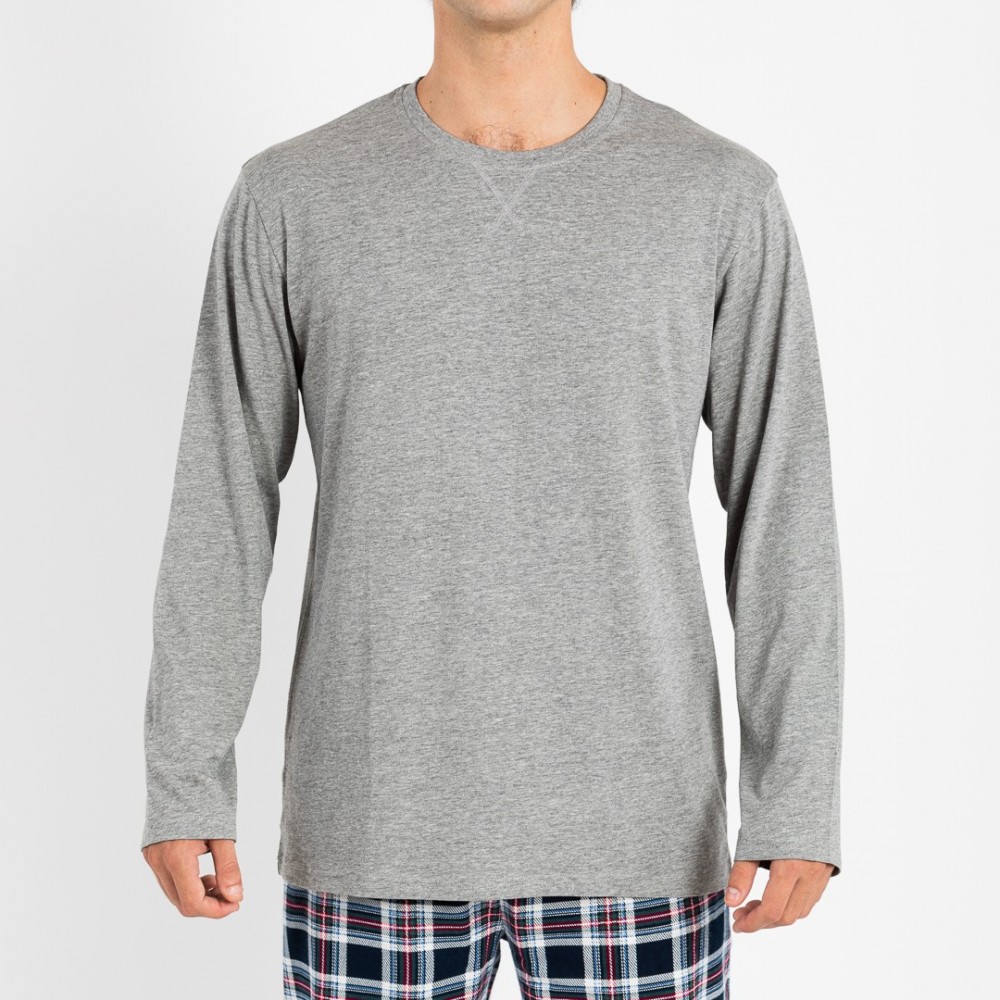 Pijama hombre franela Cuadro Wells gris