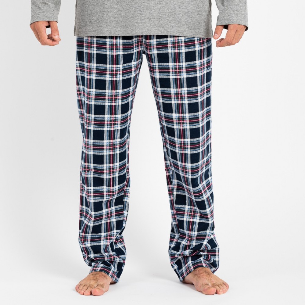 Pijama hombre franela Cuadro Wells gris