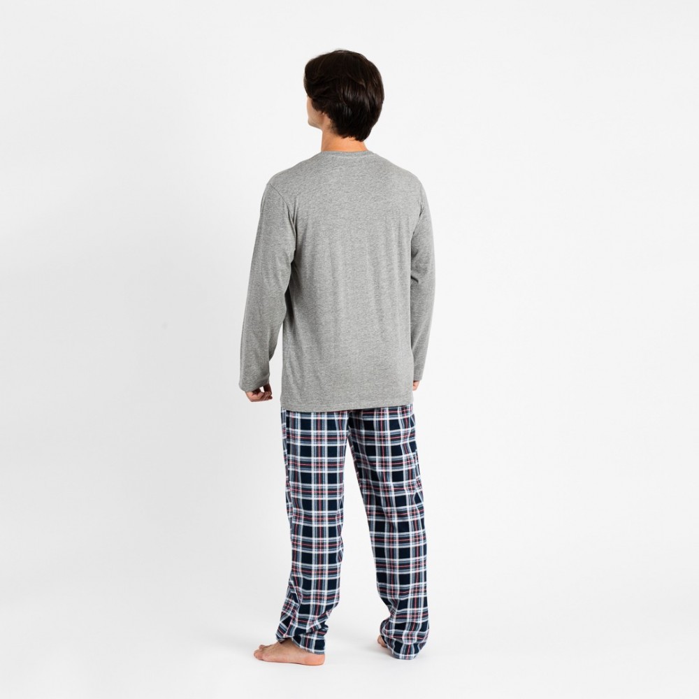 Pijama hombre franela Cuadro Wells gris