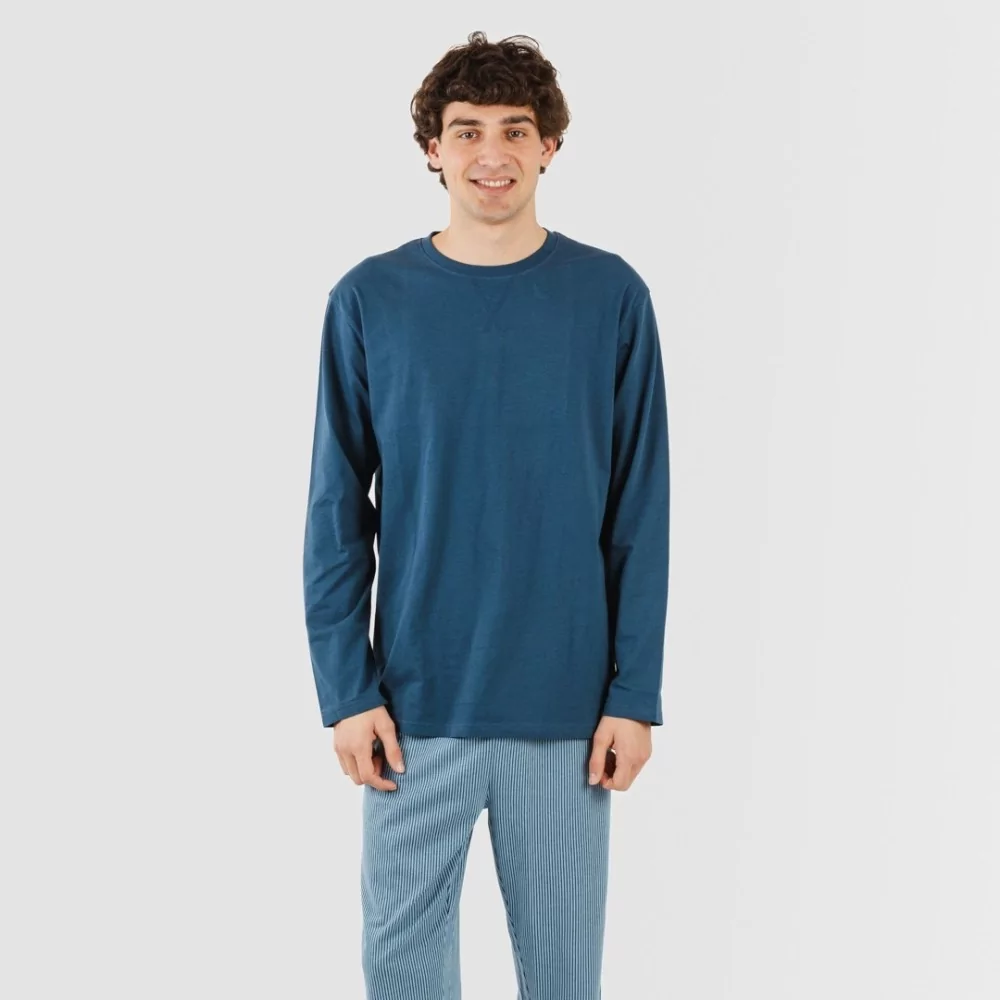 Pijama largo algodón hombre Kristoff azul marino