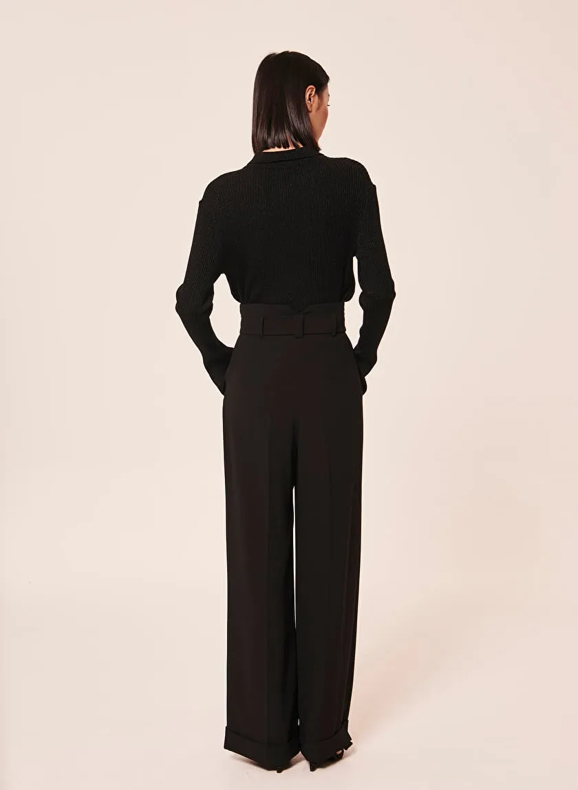 TARA JARMON PYLA  PANTALóN ANCHO DE TALLE ALTO EN NEGRO