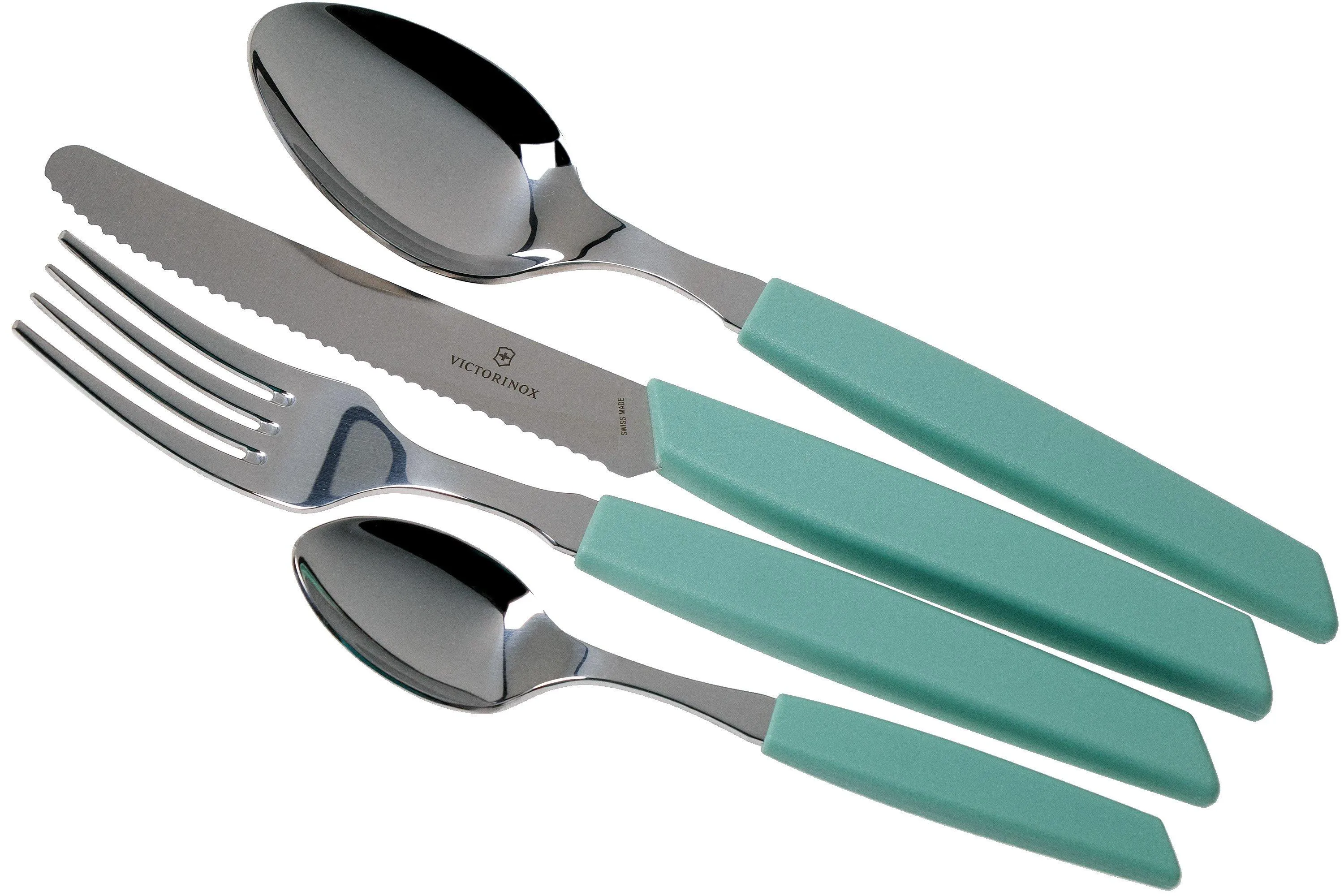 Victorinox Swiss Modern 6.9096.11W41.24, Set de cubiertos de 24 piezas con cuchillo de tomate, verde