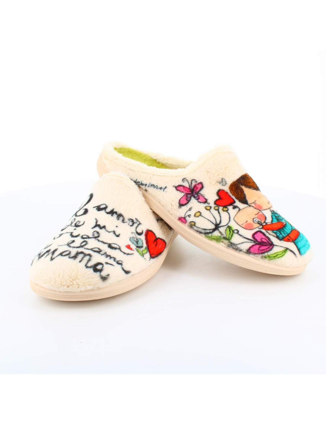 Zapatilla de Casa "El amor de mi vida me llama mamá" Everest Beige