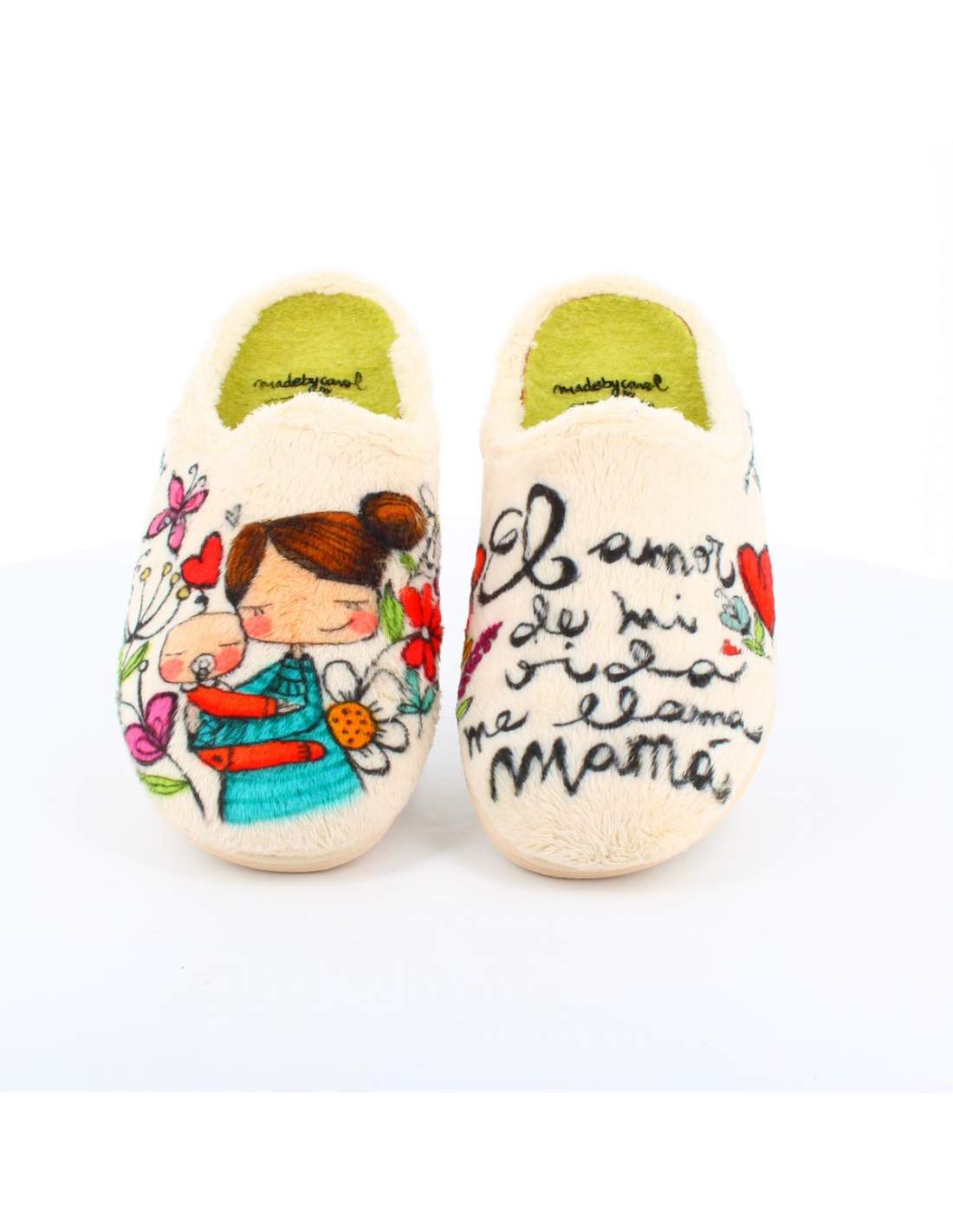 Zapatilla de Casa "El amor de mi vida me llama mamá" Everest Beige