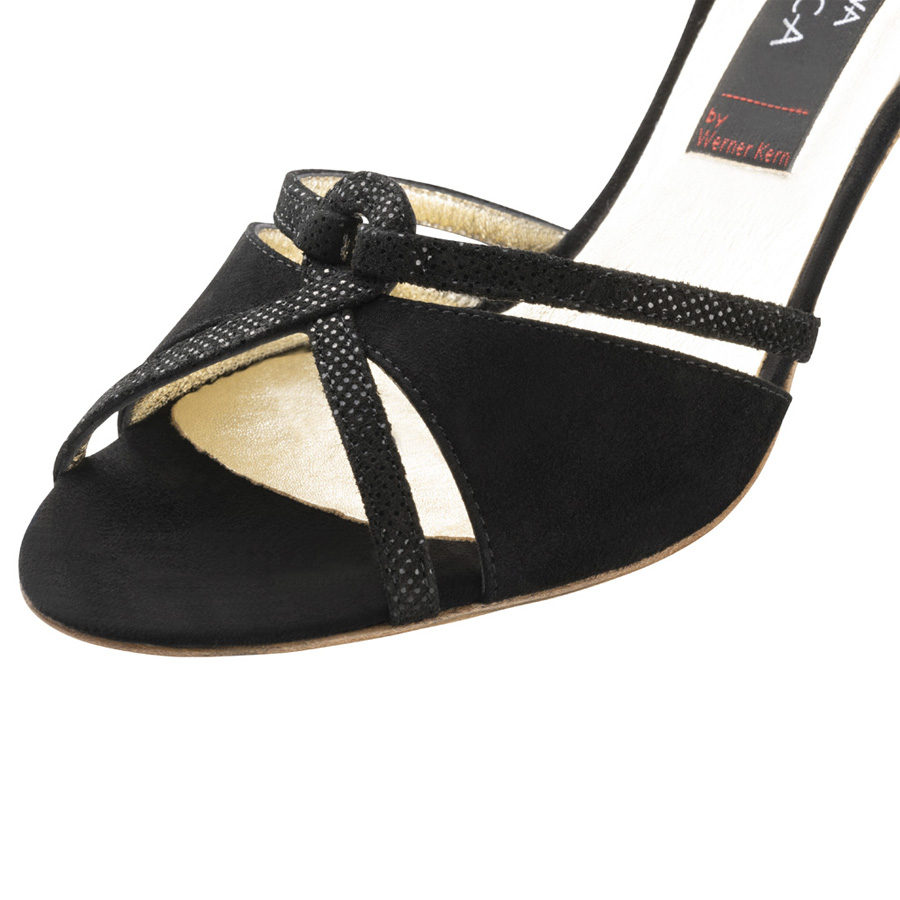 Zapato ante negro y oro elegante
