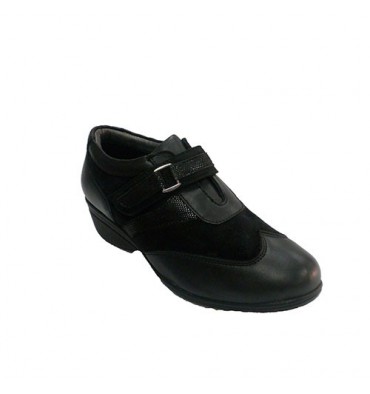 Zapato mujer con velcro combinado piel y ante 48 Hours en negro