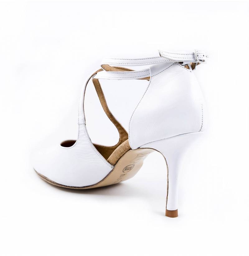 Zapato salon de novia cómodo cuero blanco
