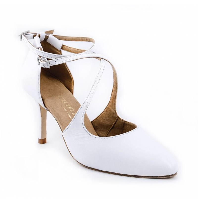 Zapato salon de novia cómodo cuero blanco
