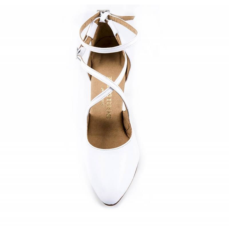 Zapato salon de novia cómodo cuero blanco
